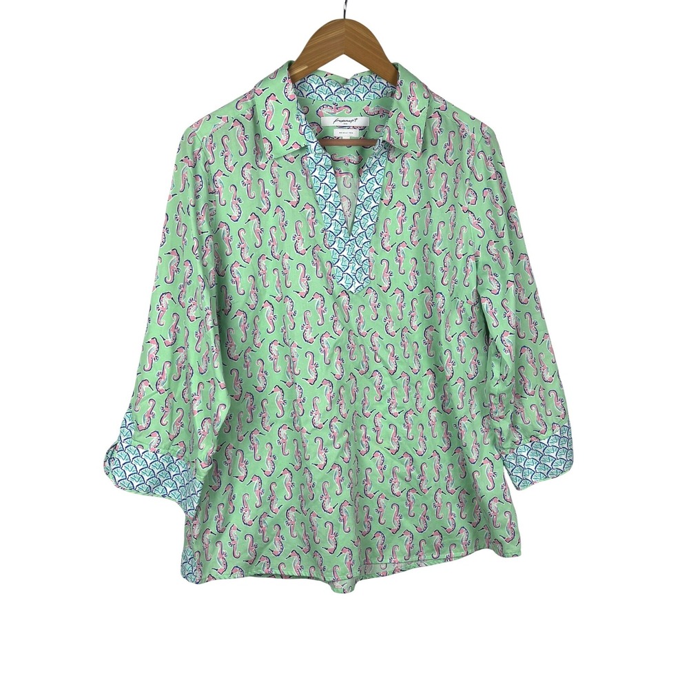 Foxcroft Women 3/4 Sleeve Wrinkle Free Cotton Tunic Top 14 Shaped Beach Coastal